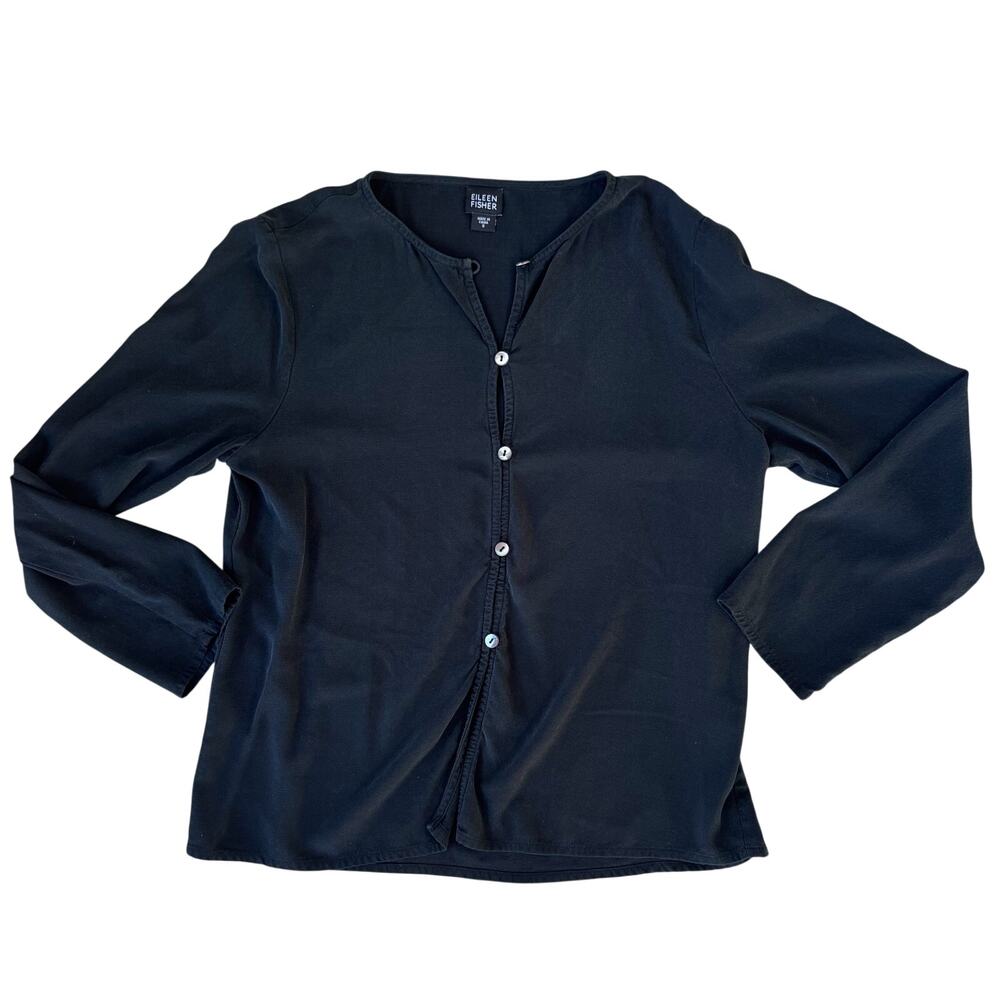 Eileen Fisher Black 100% silk button-down blouse Size Small
